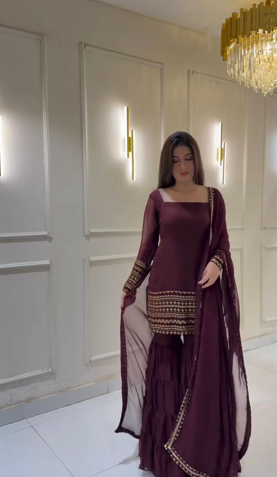 Premium Designer Georgette Top, Sharara & Dupatta Set π