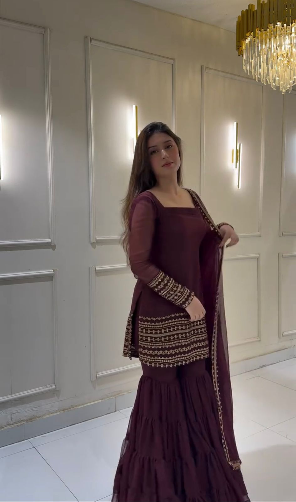 Premium Designer Georgette Top, Sharara & Dupatta Set π