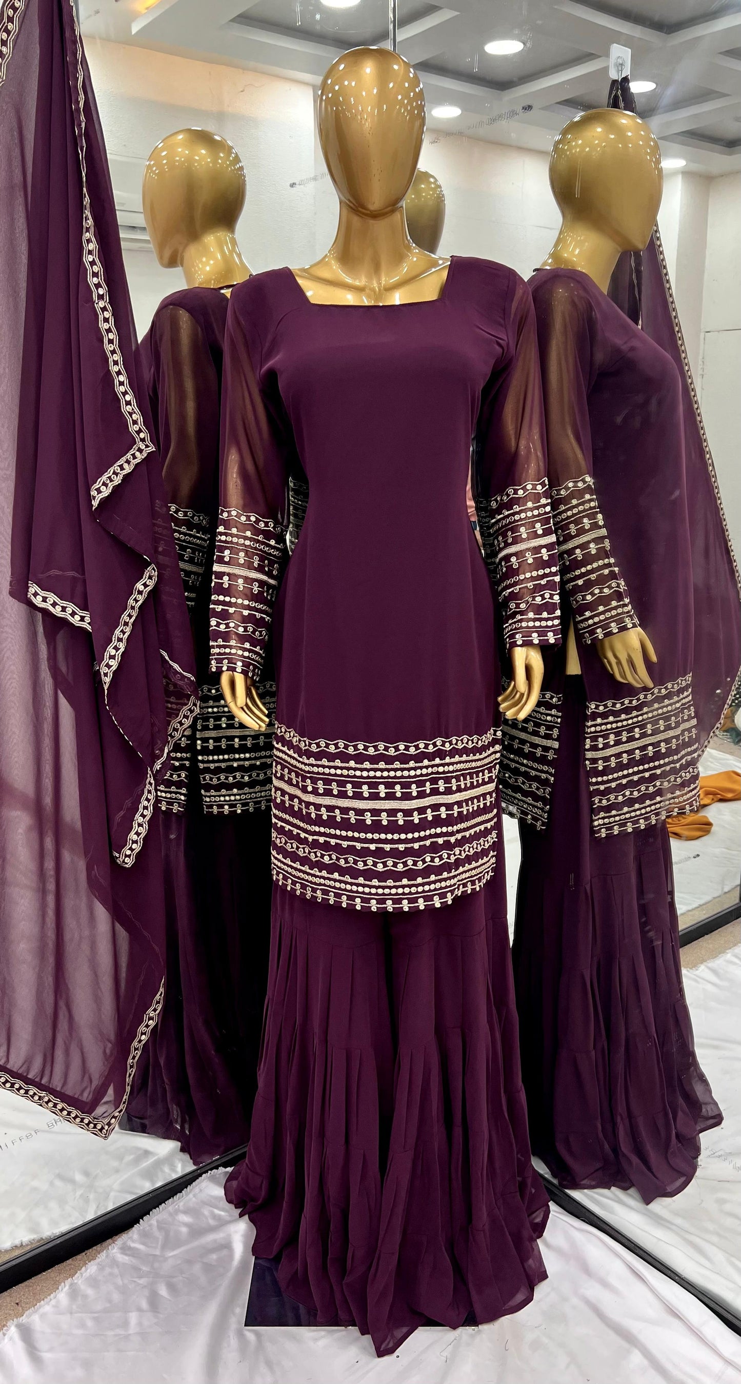 Premium Designer Georgette Top, Sharara & Dupatta Set π