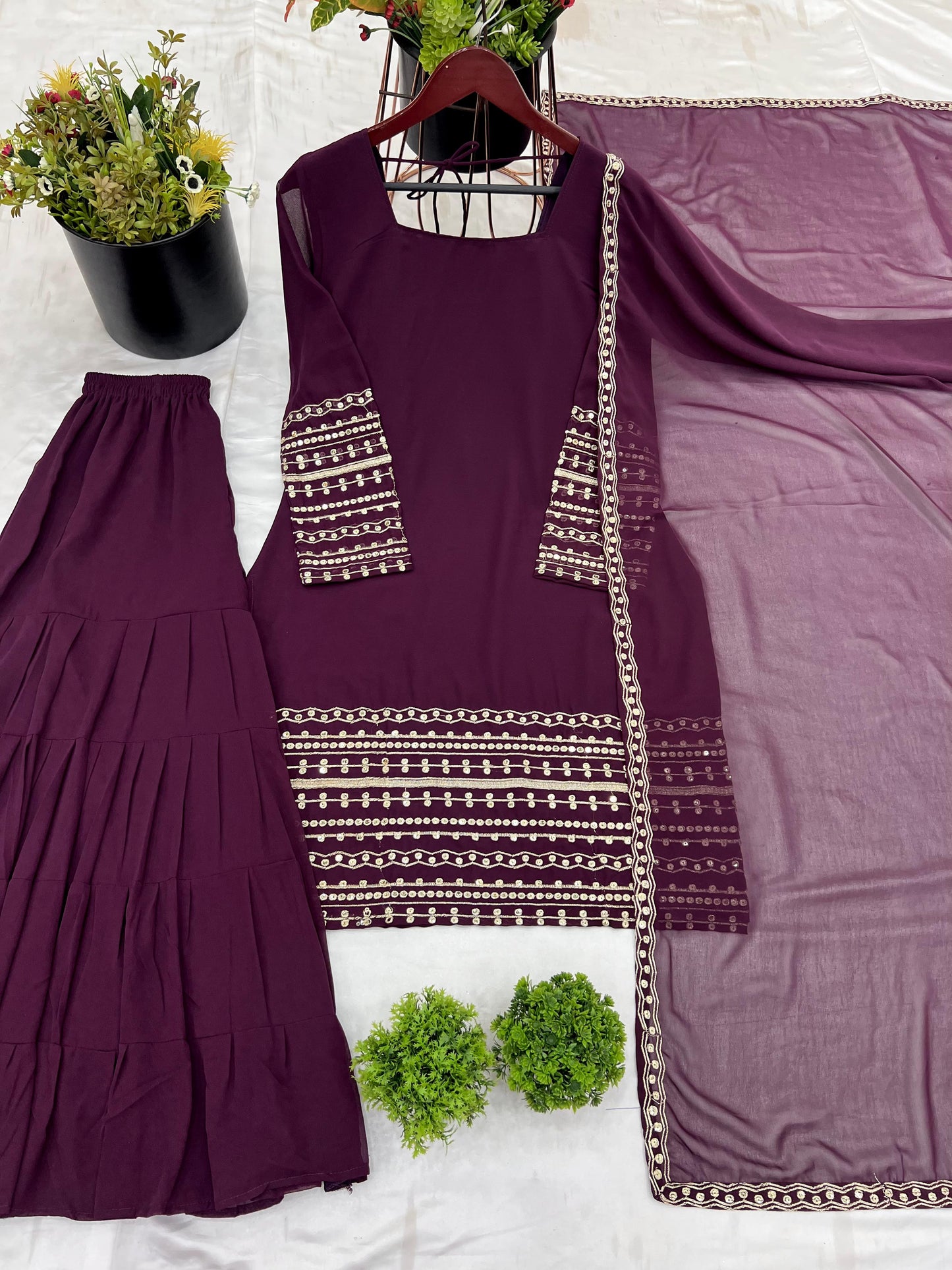 Premium Designer Georgette Top, Sharara & Dupatta Set π