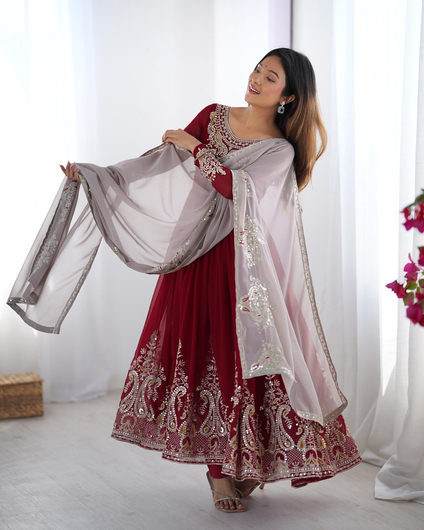 Real Model Designer Embroidered Gown Set"