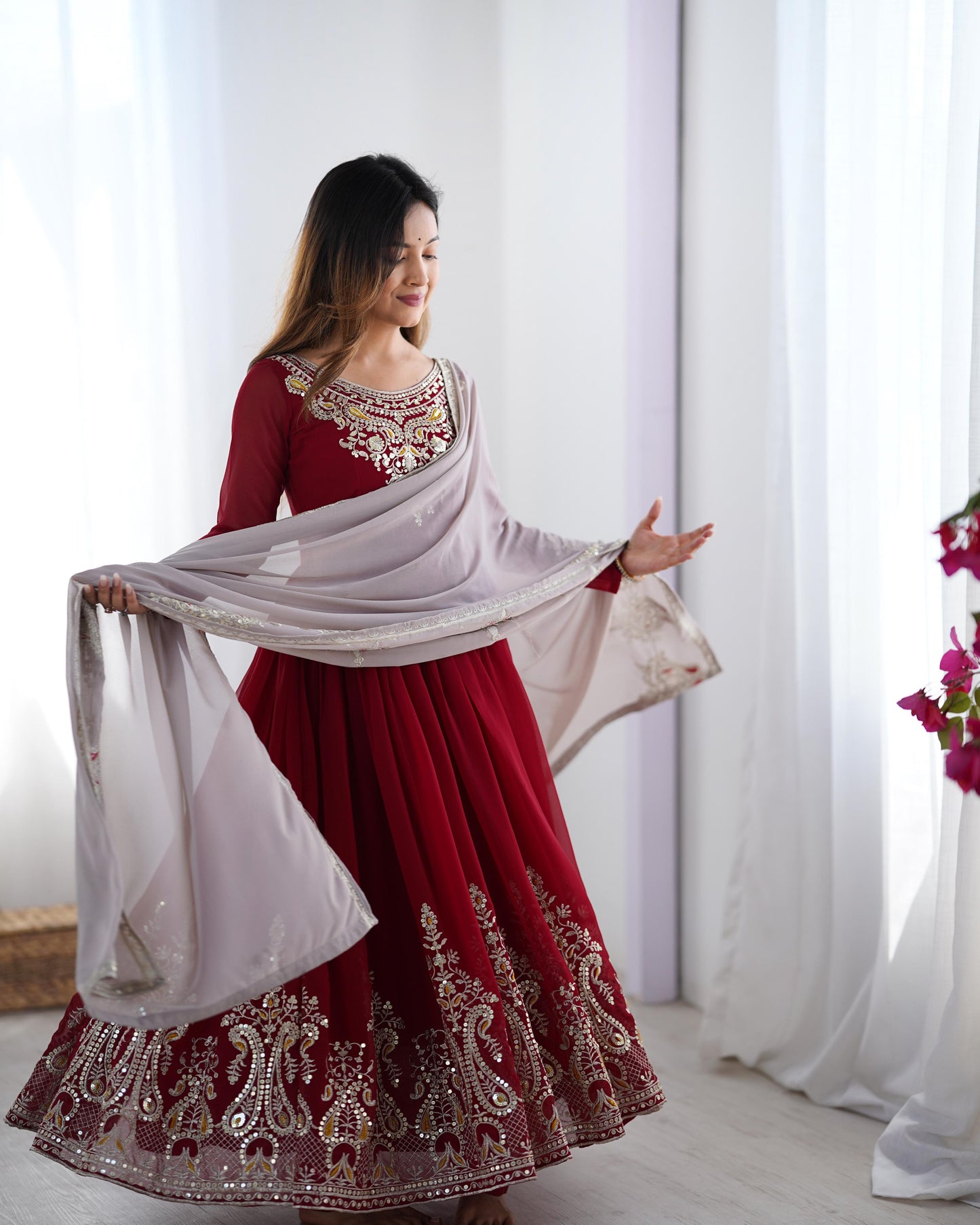 Real Model Designer Embroidered Gown Set"