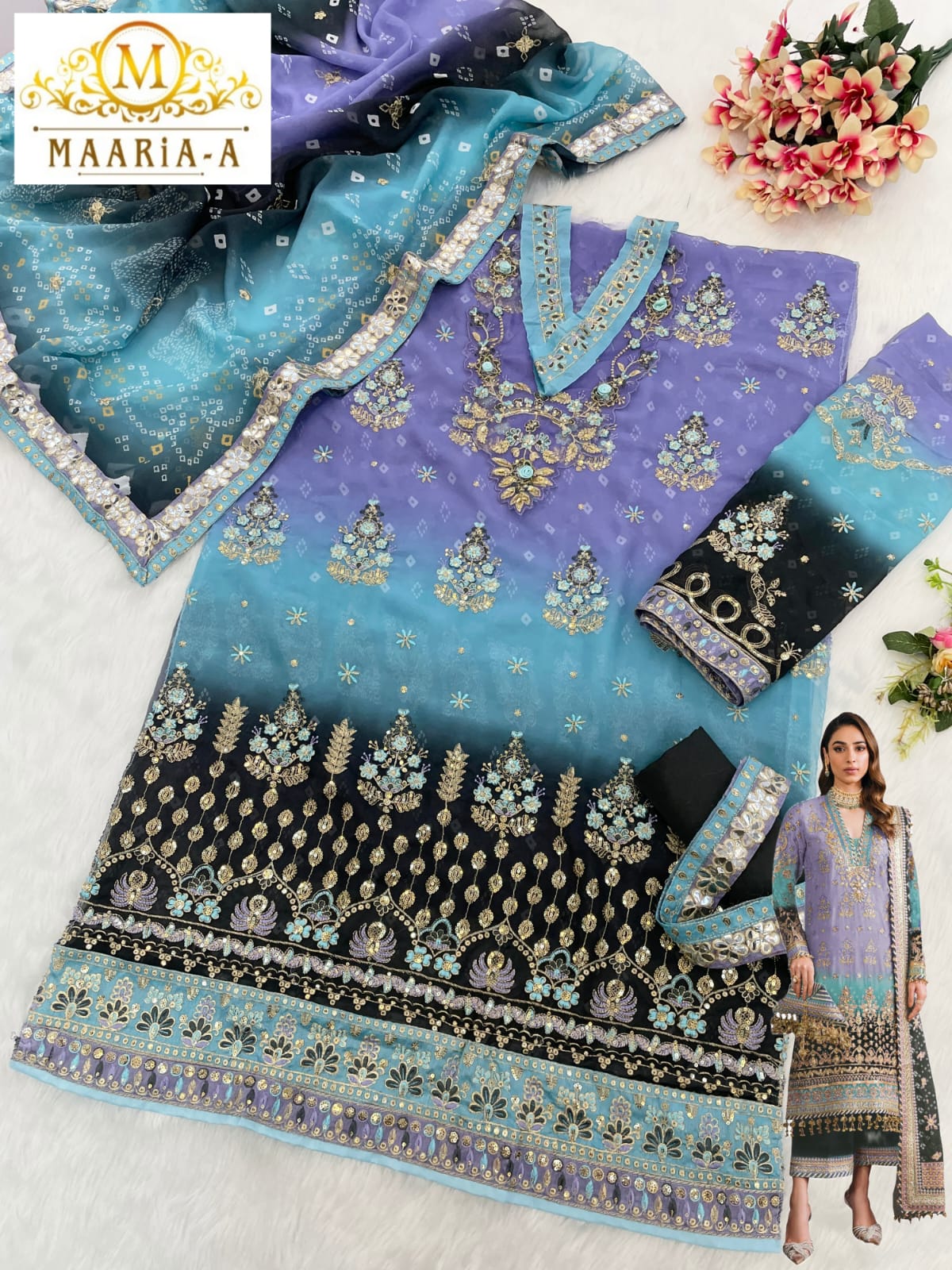 "Z20 Heavy Fox Georgette Embroidered Suit Set