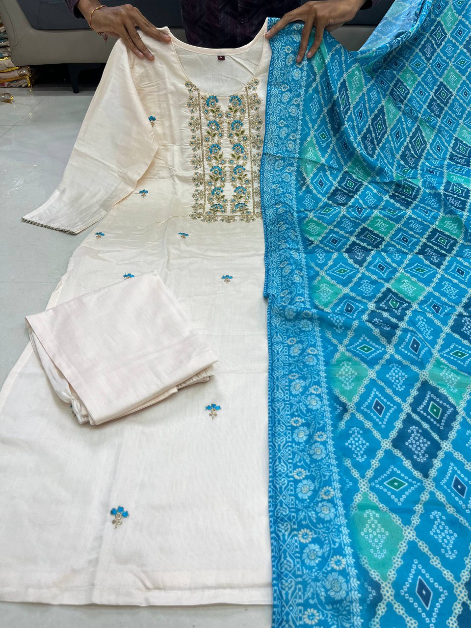 Graceful Banarasi Bandhej Suit Set Rich Banana Silk