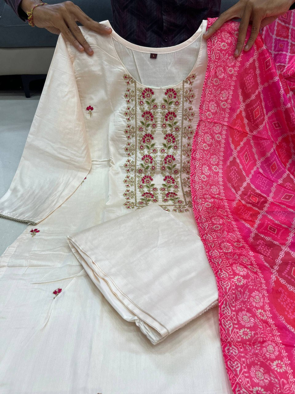 Graceful Banarasi Bandhej Suit Set Rich Banana Silk