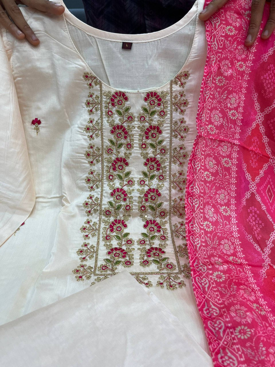 Graceful Banarasi Bandhej Suit Set Rich Banana Silk