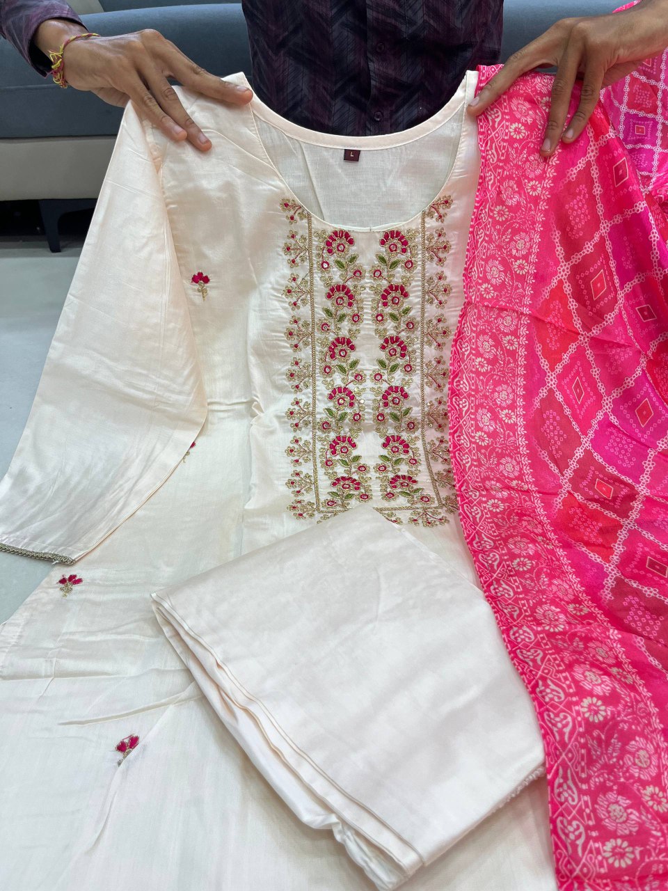 Graceful Banarasi Bandhej Suit Set Rich Banana Silk