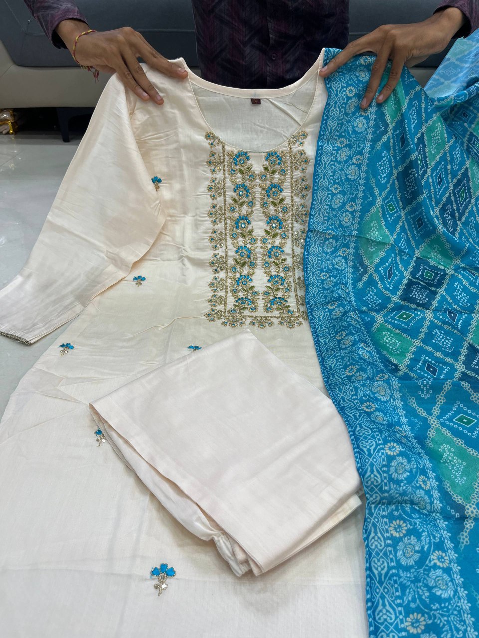 Graceful Banarasi Bandhej Suit Set Rich Banana Silk