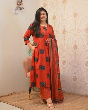 ๐ธ Red Floral A-Line Kurti Set โ Festive Simplicity & Elegance ๐ธ