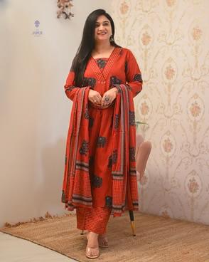 ๐ธ Red Floral A-Line Kurti Set โ Festive Simplicity & Elegance ๐ธ
