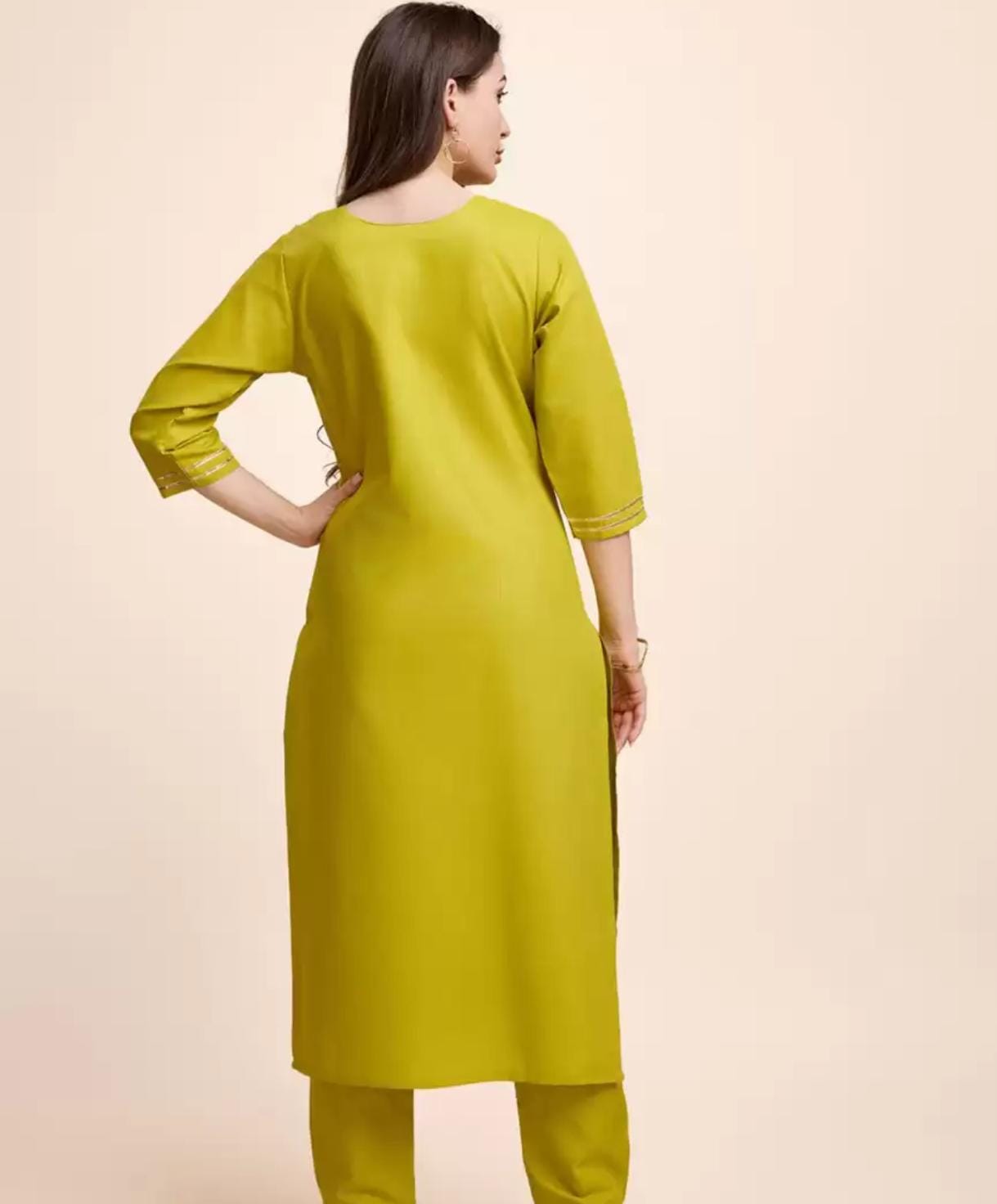 Women's V-Neck Rayon Slub Embroidered Straight Kurti with Pant & Dupatta