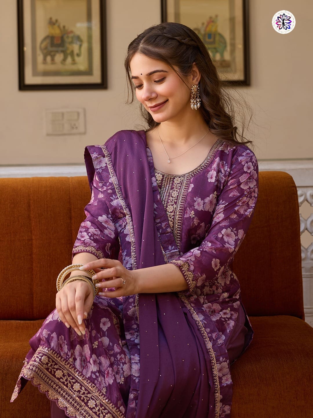 Designer Embroidered Chinon Top with Viscose Rayon Bottom; Chinon Dupatta