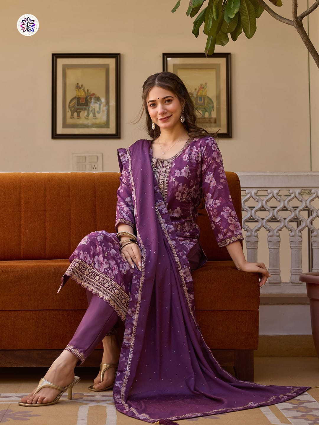 Designer Embroidered Chinon Top with Viscose Rayon Bottom; Chinon Dupatta
