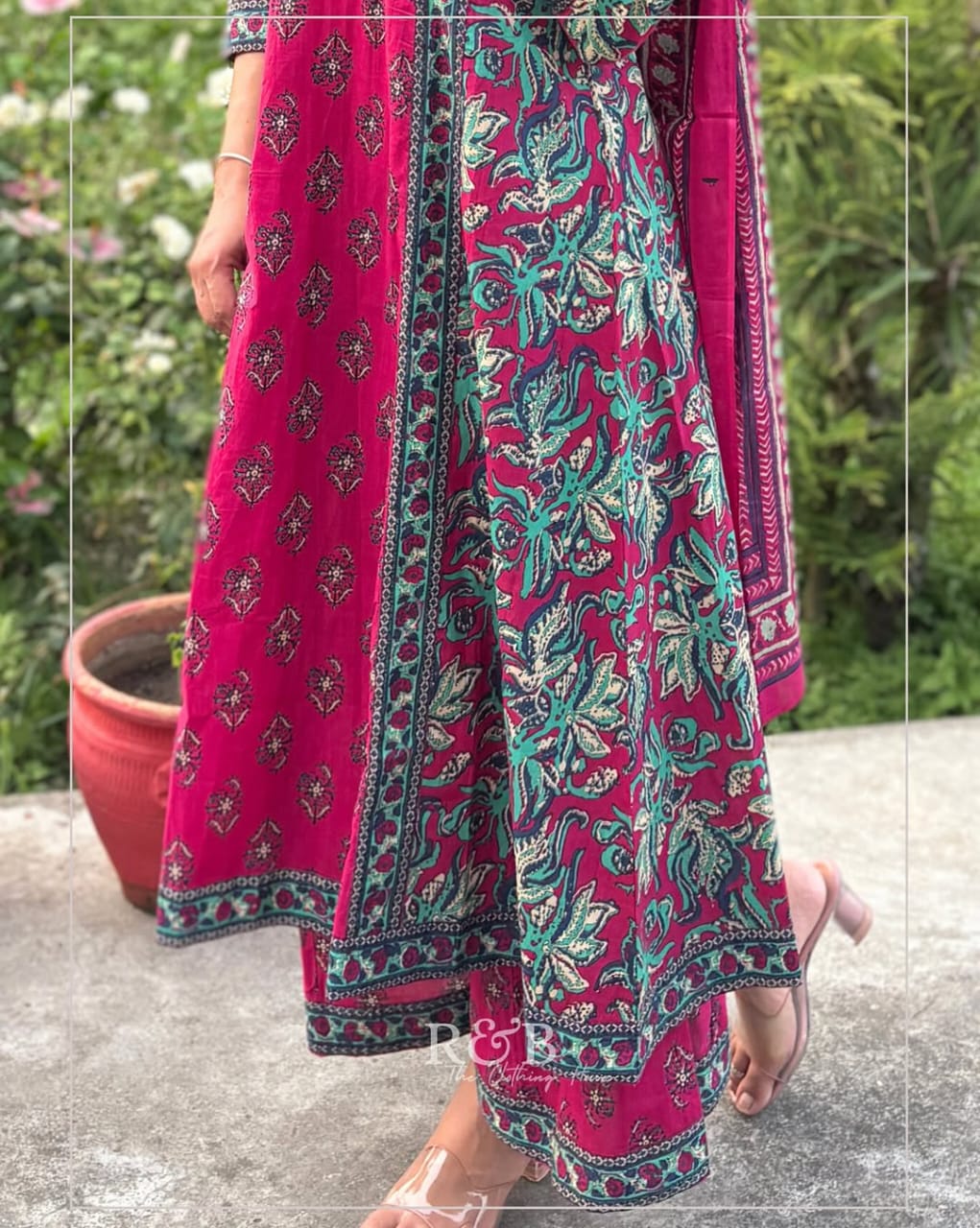 Cotton Printed A-Line Kurti Set with Dupatta & Palazzo Pants