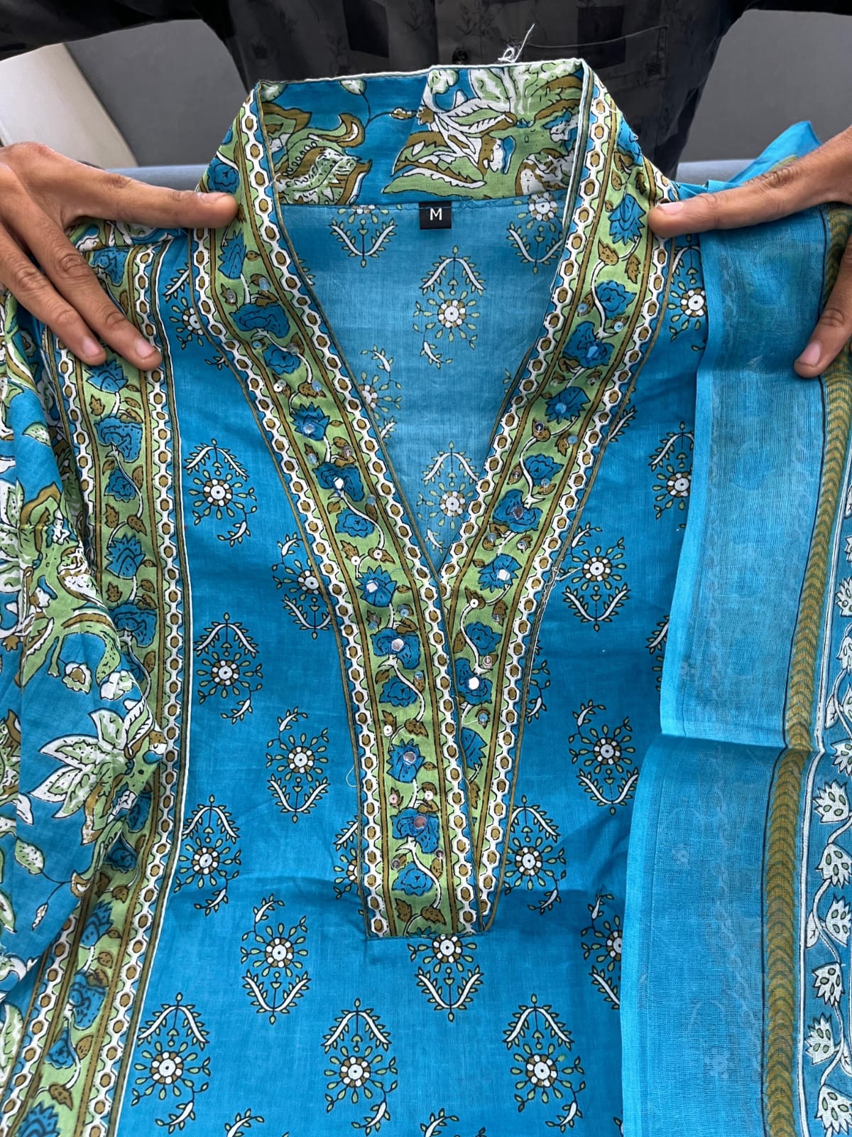 Cotton Printed A-Line Kurti Set with Dupatta & Palazzo Pants