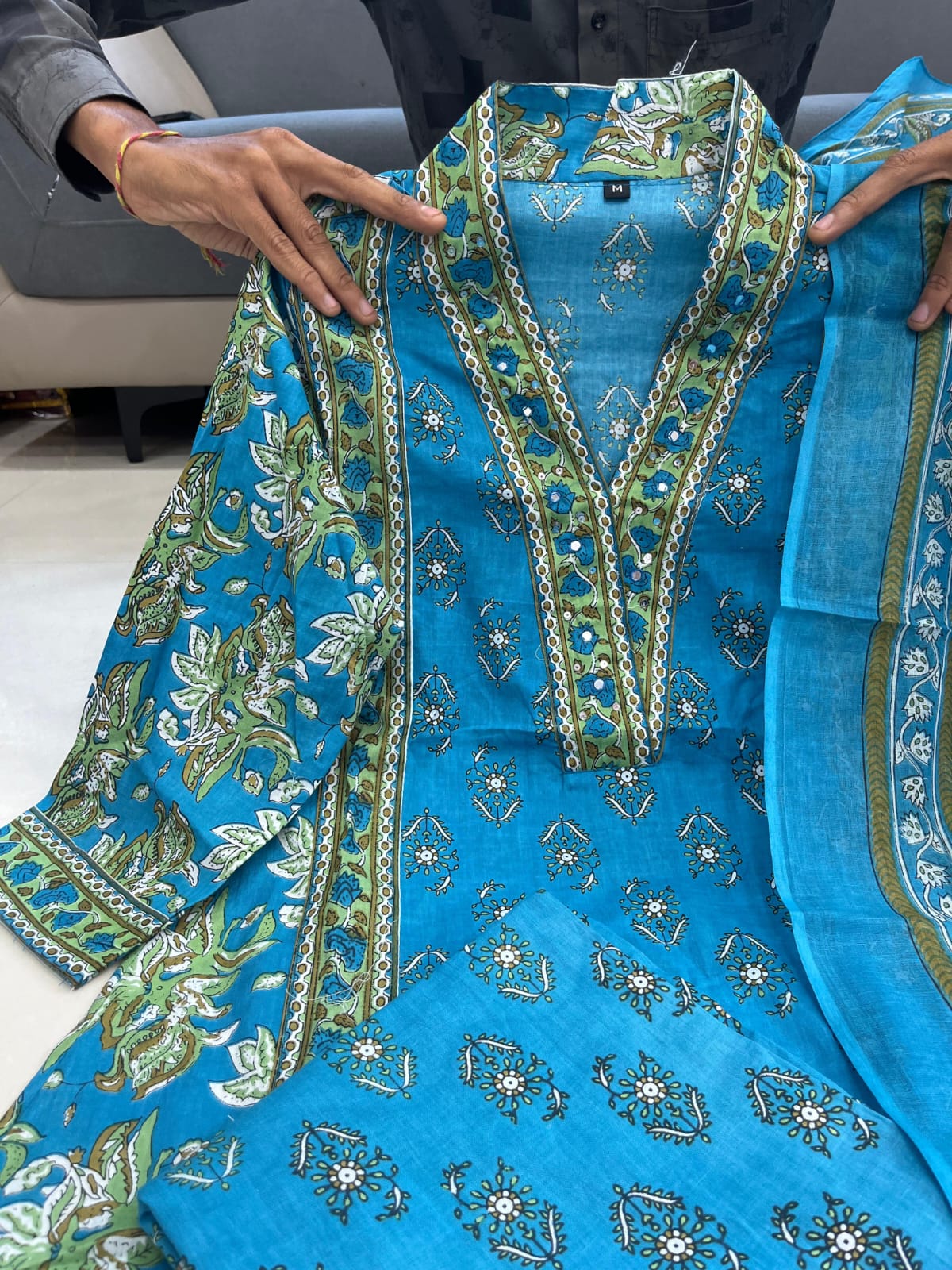 Cotton Printed A-Line Kurti Set with Dupatta & Palazzo Pants