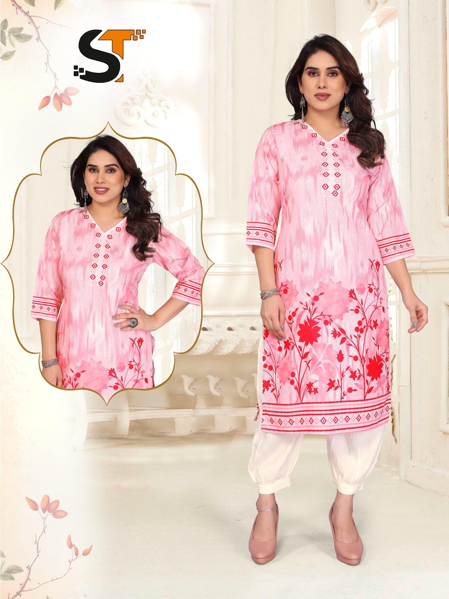 Digital Printed Poly Rayon Kurti with Afghani Pan