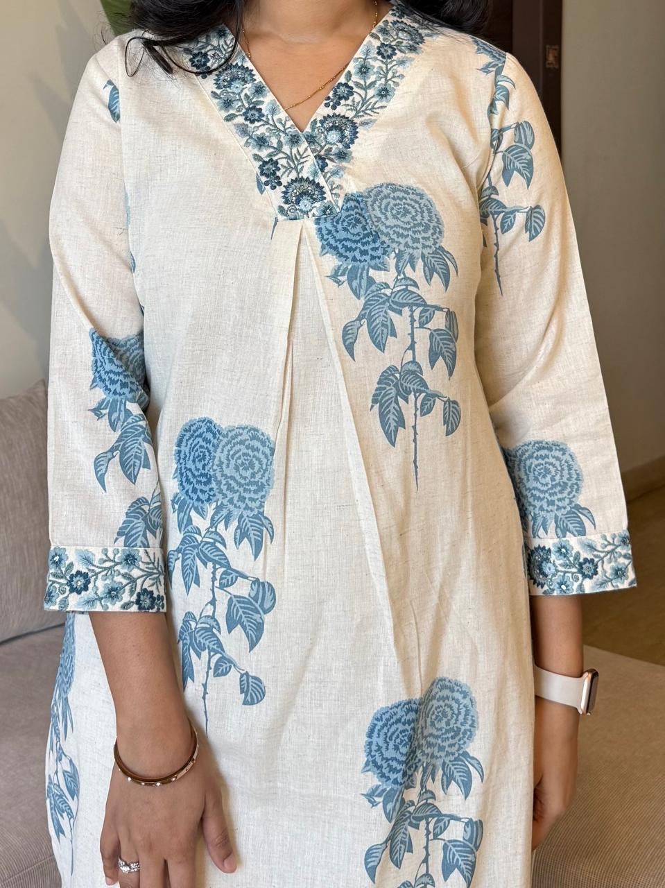Monochrome Cotton Slub Printed Cord Set – Kurti Pant