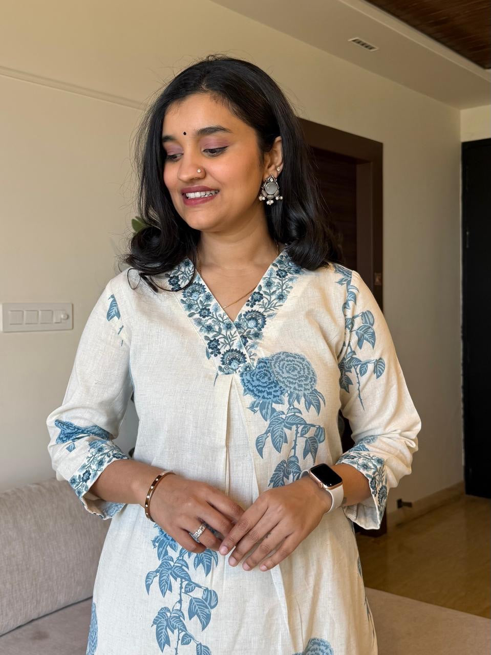 Monochrome Cotton Slub Printed Cord Set – Kurti Pant