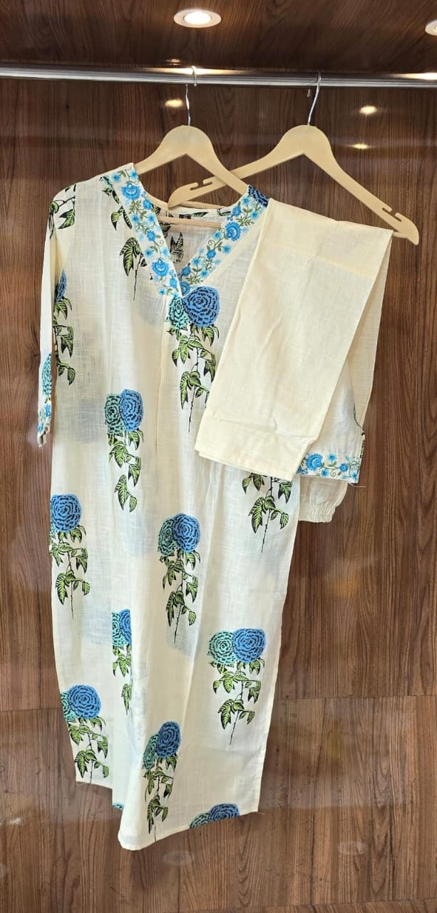 Monochrome Cotton Slub Printed Cord Set – Kurti Pant