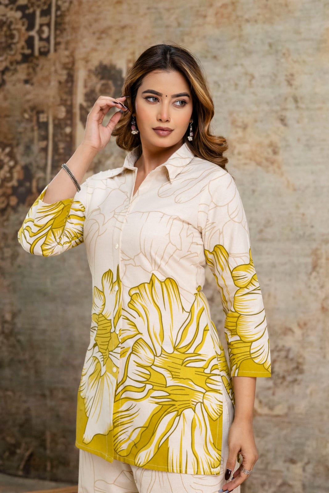 Yellow Classy Cotton Floral Printed Coord Set ๐
