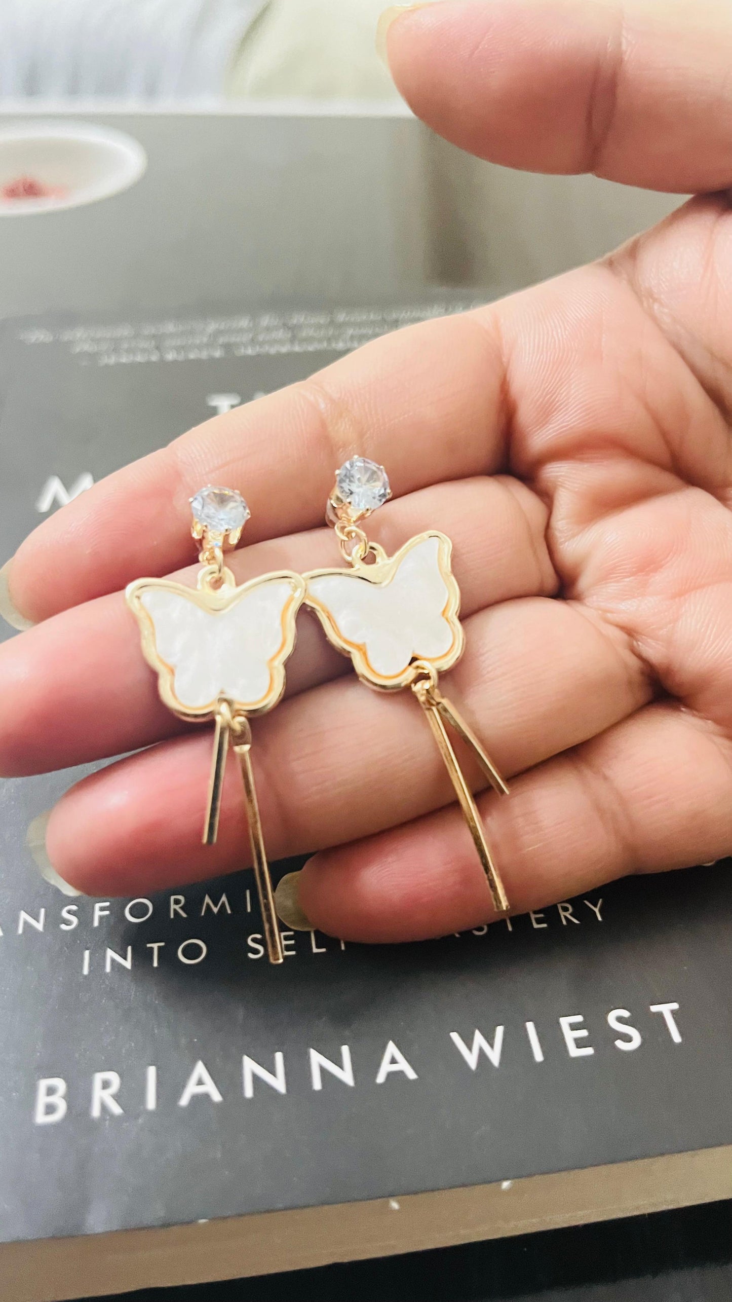 White Butterfly Dangler Drop Earring