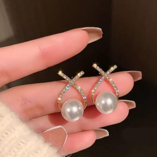 Chic & Classy – Korean-Inspired Pearl Studs with Stone Detailing