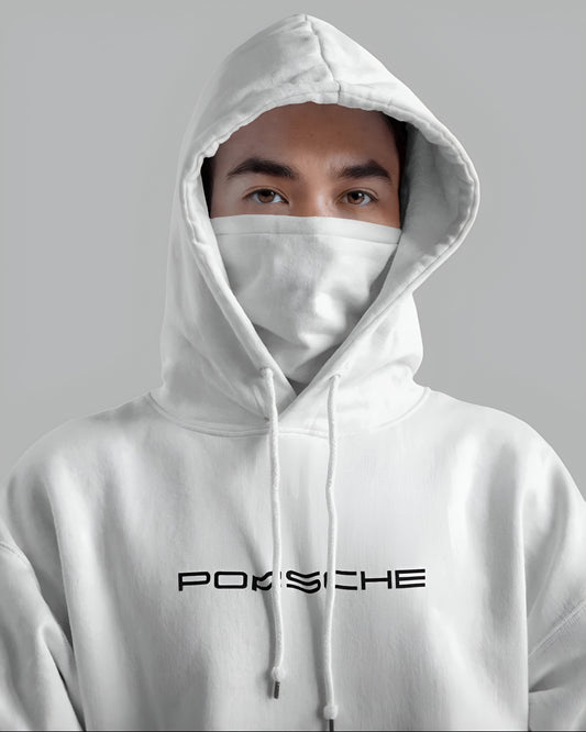 Men's White Porsche Hoodie with Car Schematics