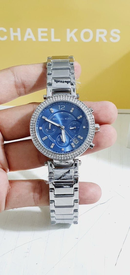 Michael Kors Blue Dial Crystal Bezel Women's Watch