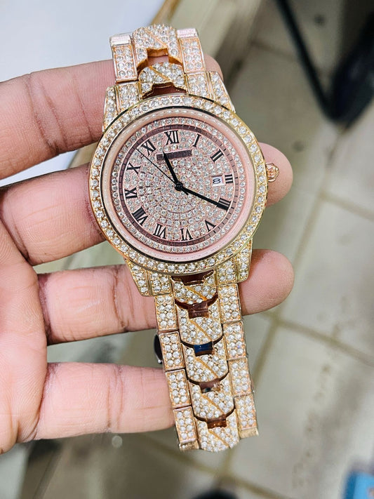 Luxury Rose Gold Diamond-Studded Analog Watch