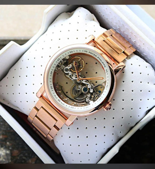 Luxury Skeleton Rose Gold Automatic Watch – Patek Philippe Style