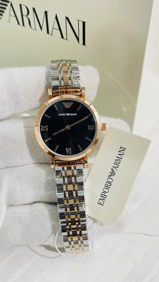 Emporio Armani Women's Two-Tone Black Dial Watch