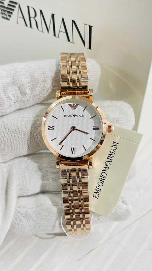 Emporio Armani Women's Rose Gold-Tone Watch with White Textured Dial -