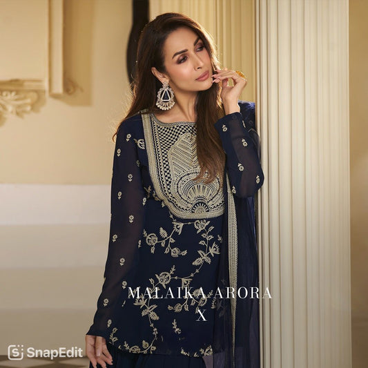 Malika Arora "The Glimmer Queen Set" – Embroidered Top & Sharara