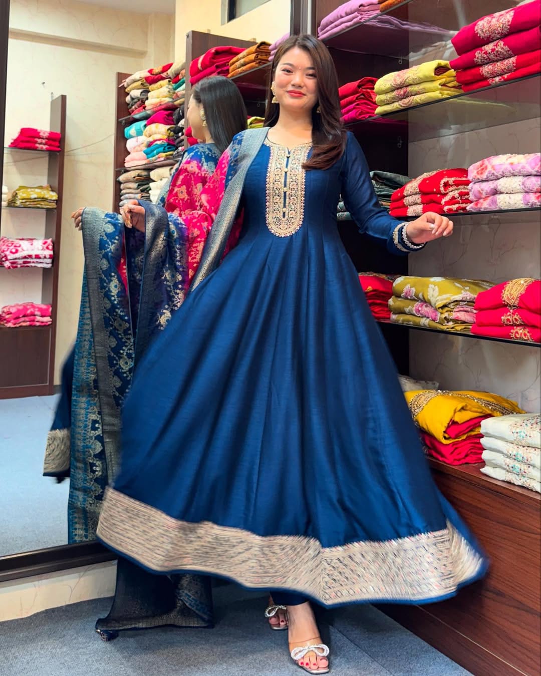 🌼 Jashn-E-Bahaaraa – Anarkali Flared Kurti Pant Dupatta Set 🌼