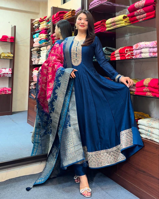 🌼 Jashn-E-Bahaaraa – Anarkali Flared Kurti Pant Dupatta Set 🌼