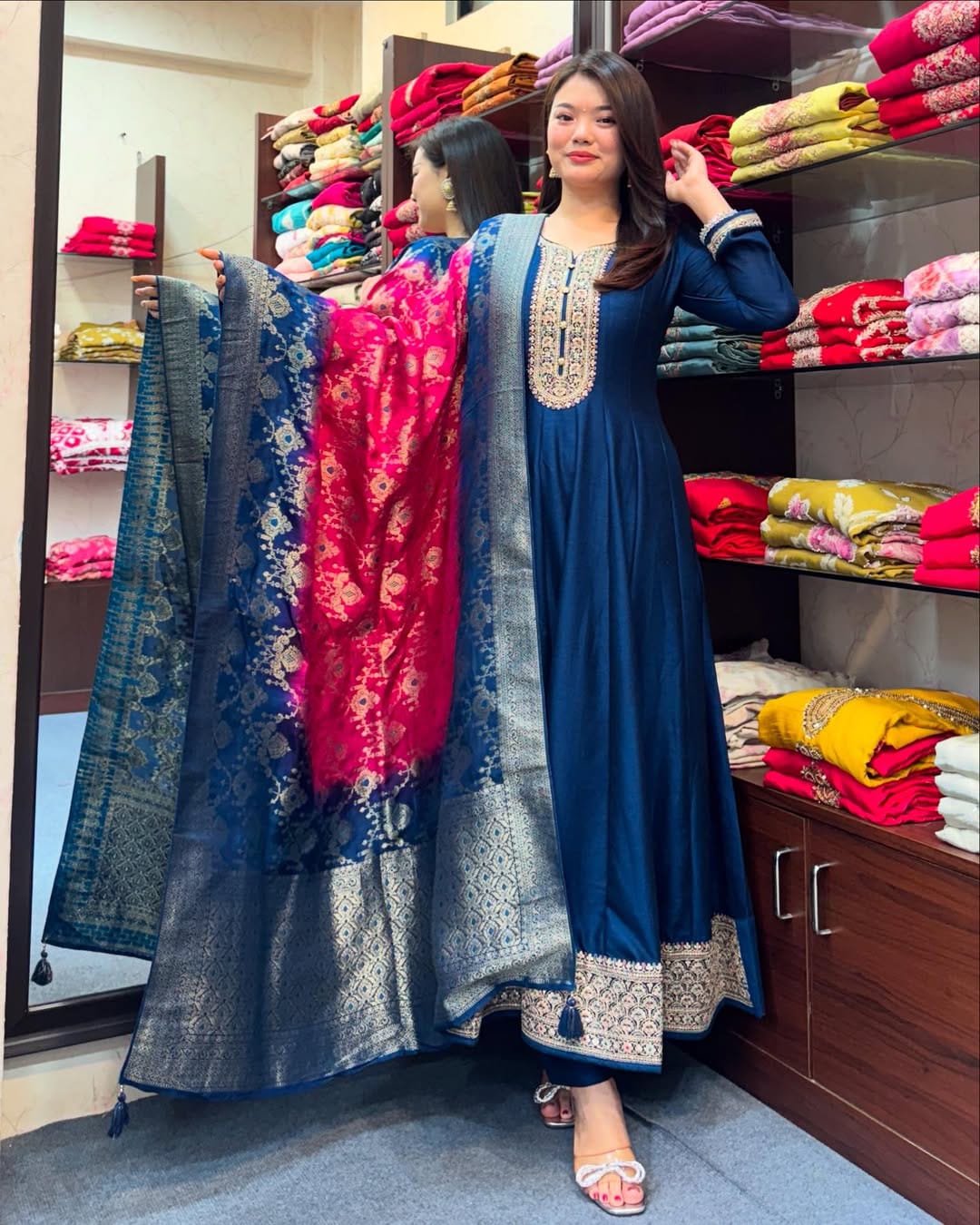 🌼 Jashn-E-Bahaaraa – Anarkali Flared Kurti Pant Dupatta Set 🌼