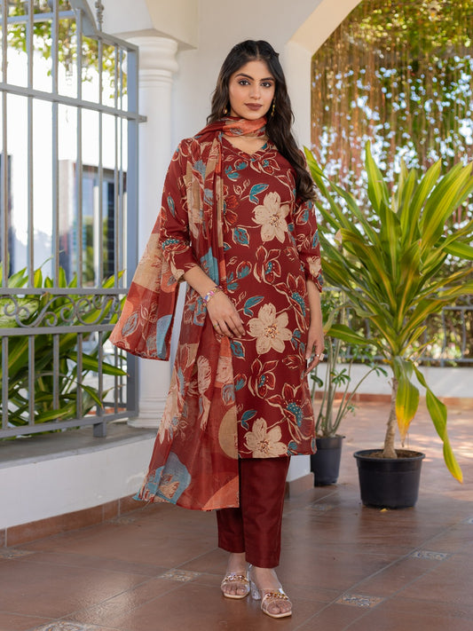 Fully Stitched Cotton Kurti Pant Dupatta Set