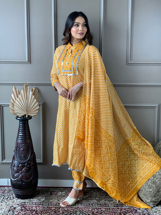 Lehariya Cotton Kurta Set 💛