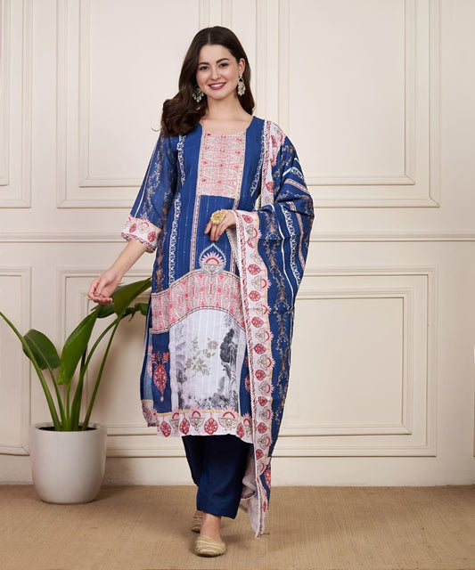 💙 "Royal Bloom Kurti" – Blue Grace Edition