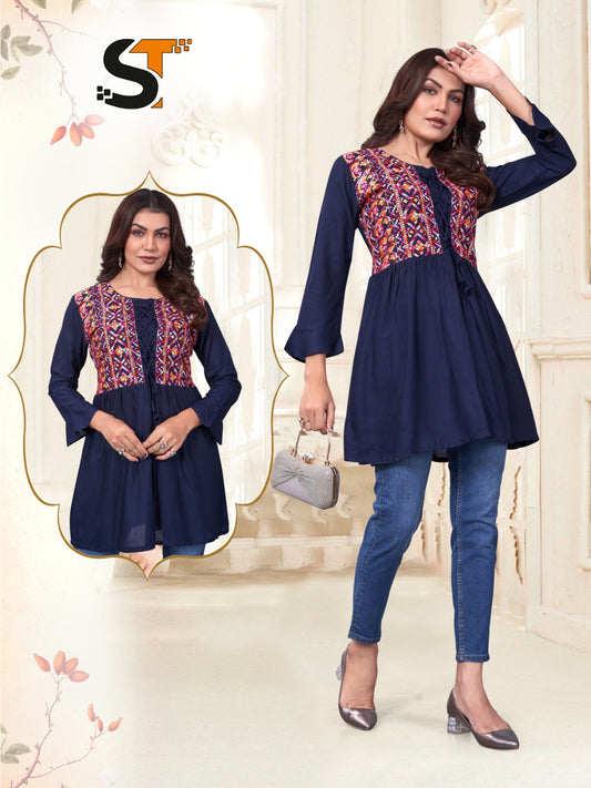 Embroidered Elegance Rayon Tops