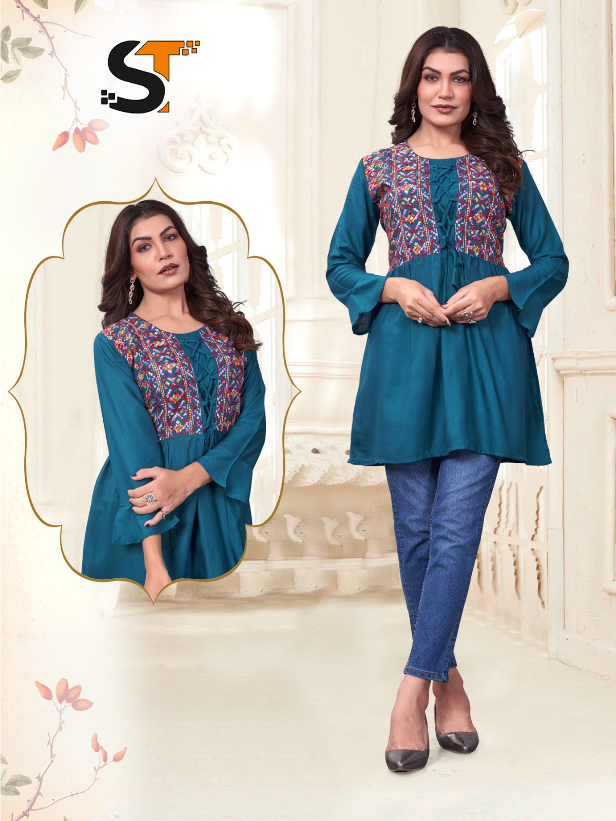 Embroidered Elegance Rayon Tops