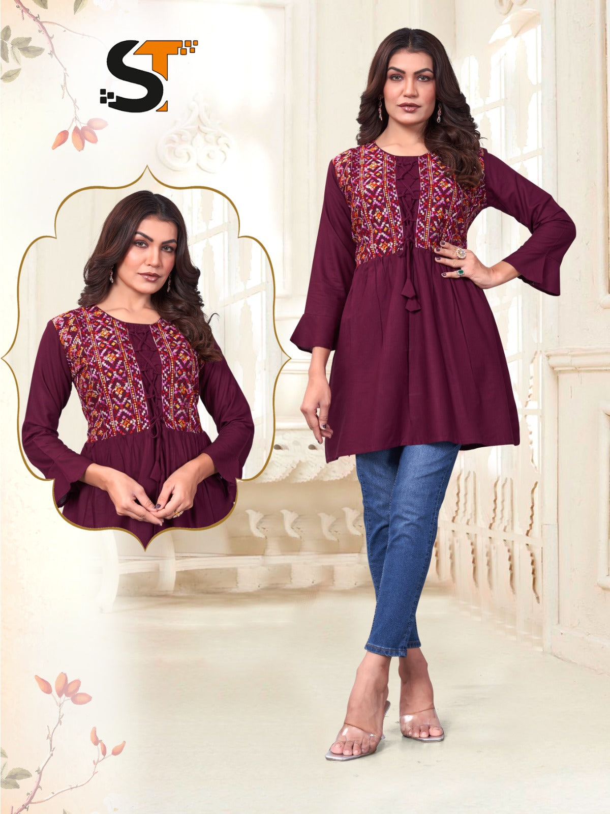 Embroidered Elegance Rayon Tops