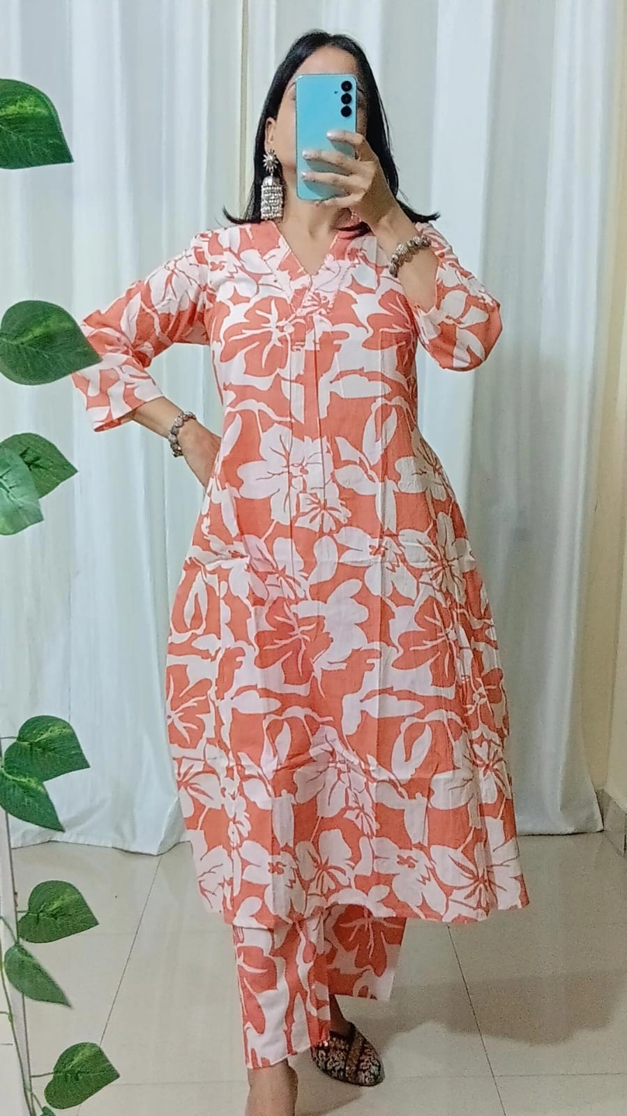 "Amber Glow – Embroidered Cotton Kurta Set"