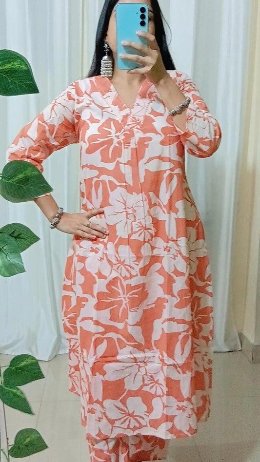 "Amber Glow – Embroidered Cotton Kurta Set"