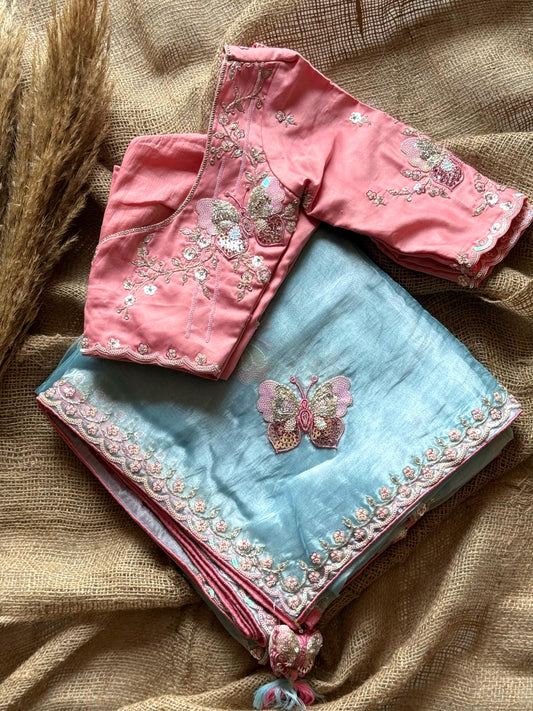 Butterfly Bloom – Premium Organza Saree