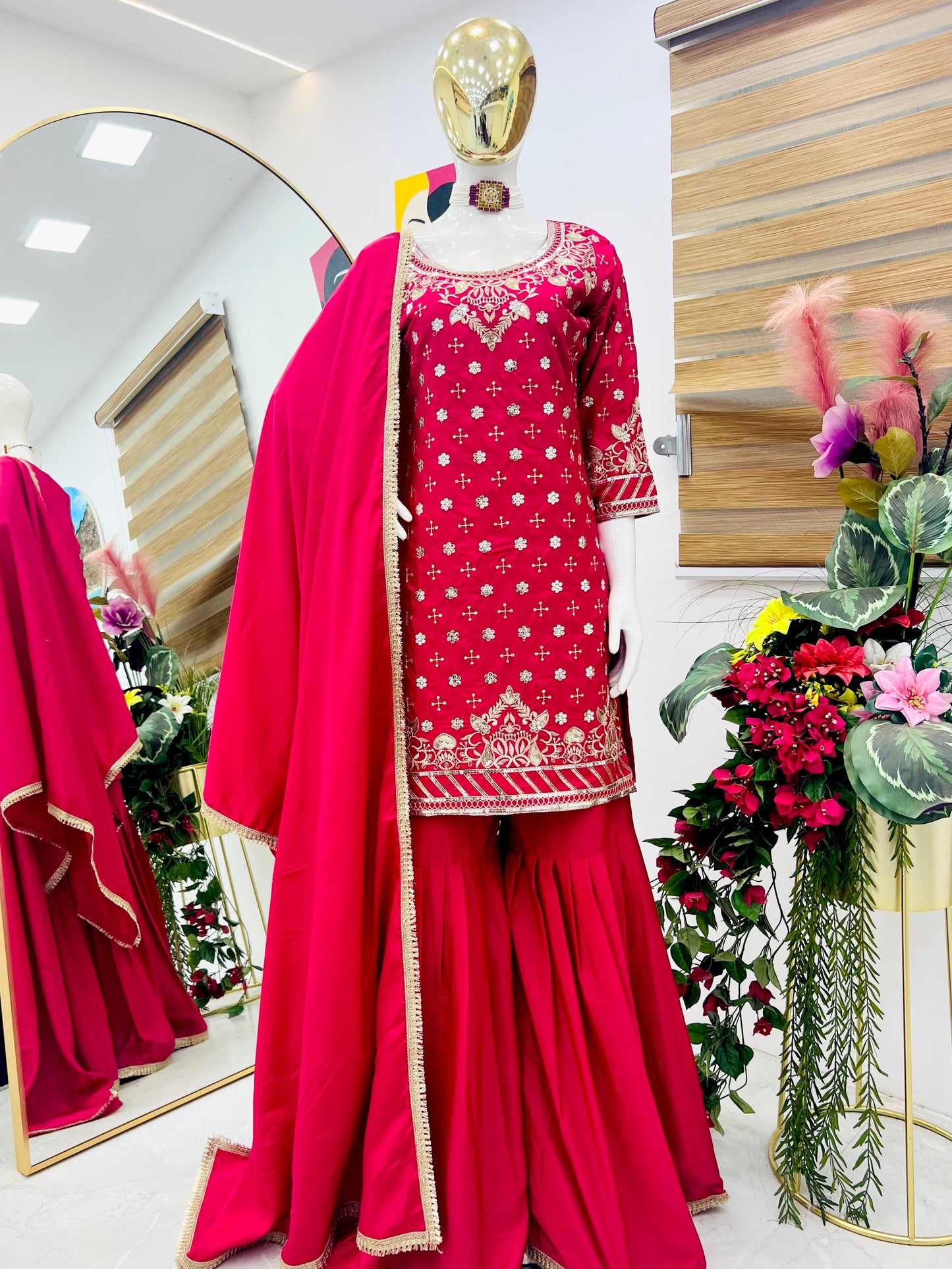 Crepe Elegance – Designer Sharara Suit with Dupatta