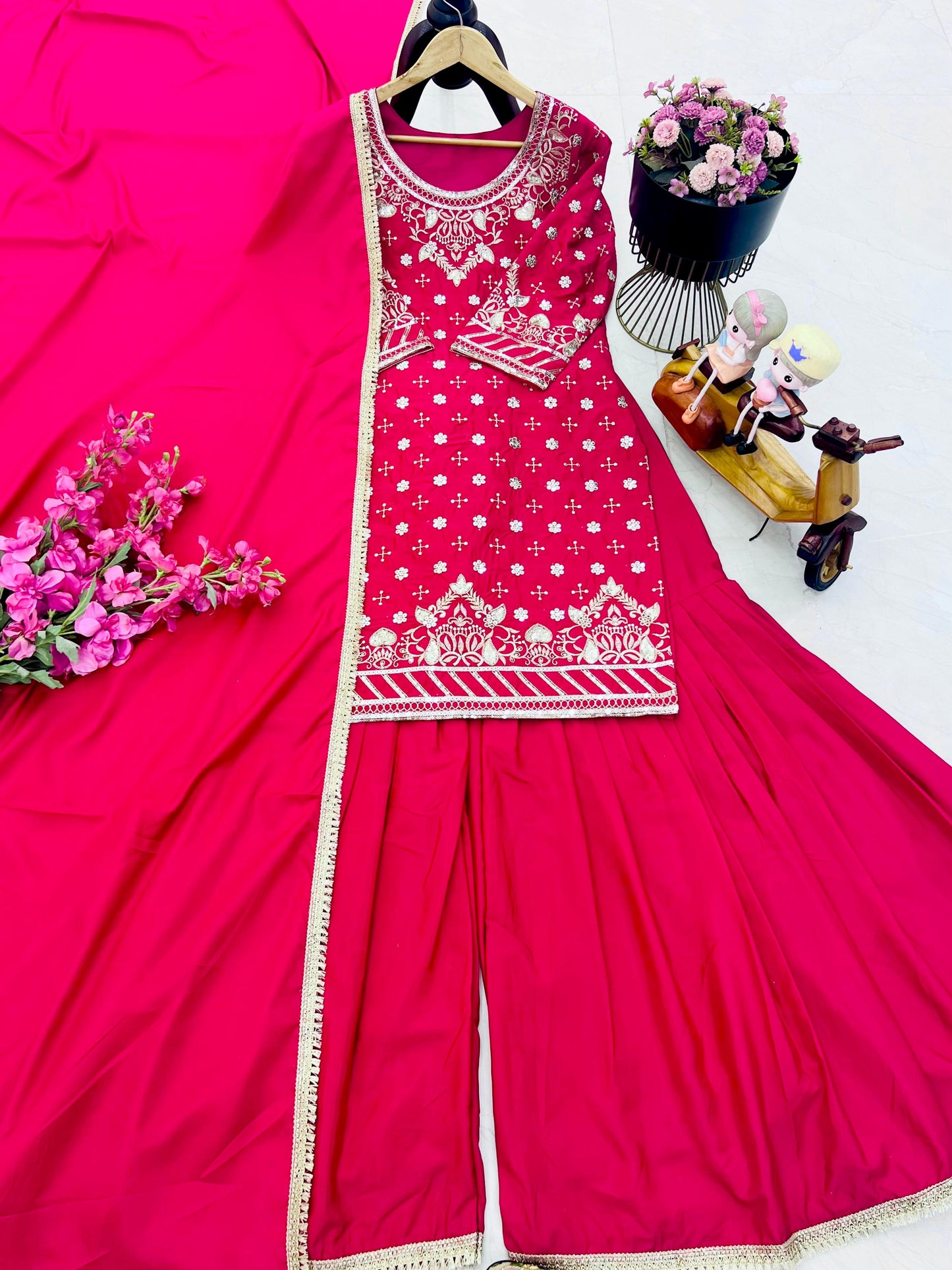 Crepe Elegance – Designer Sharara Suit with Dupatta