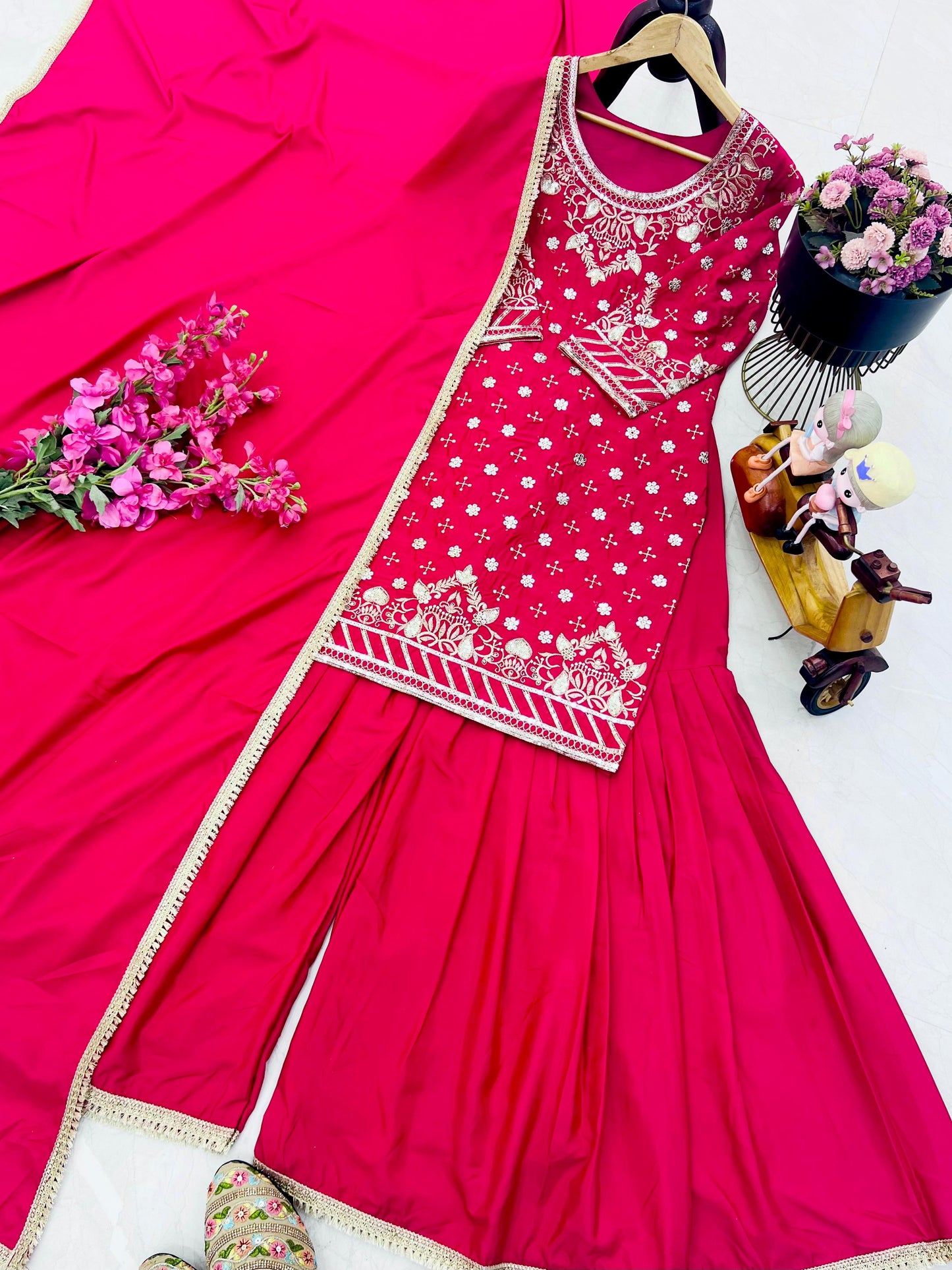 Crepe Elegance – Designer Sharara Suit with Dupatta