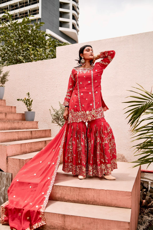 Premium Designer Embroidered Top-Sharara with Dupatta Set (Fully Stitched | Ready to Wear)